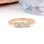 Unique Luxury 4 Prong Oval Cut Fire Opal Three stones Wedding Ring - Additional view
