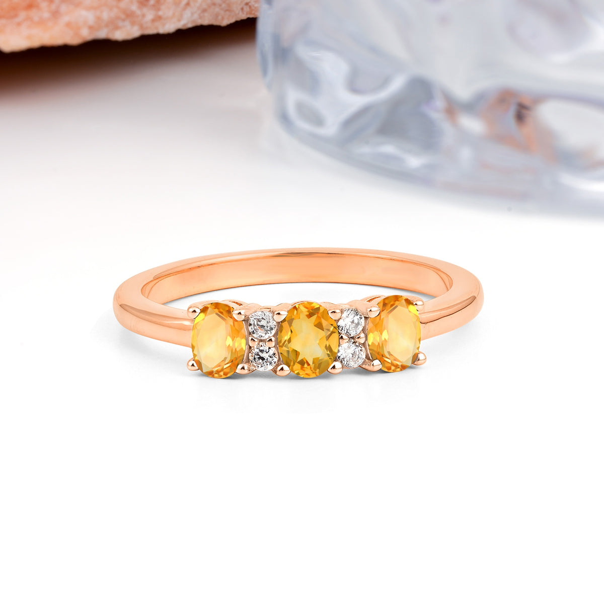 Unique Luxury 4 Prong Oval Cut Citrine Three stones Wedding Ring - Additional view