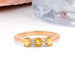 Unique Luxury 4 Prong Oval Cut Citrine Three stones Wedding Ring - Additional view