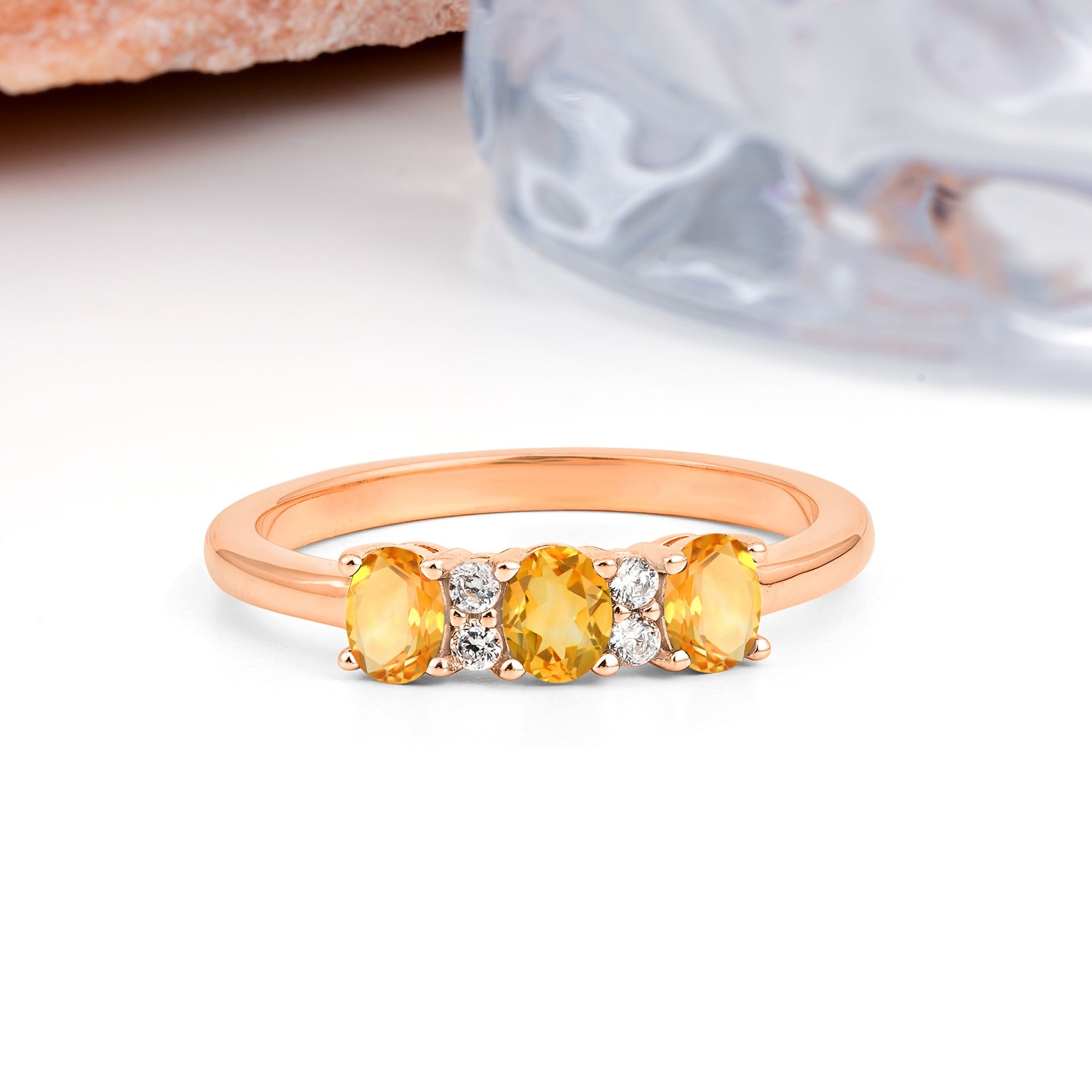 Unique Luxury 4 Prong Oval Cut Citrine Three stones Wedding Ring - Additional view
