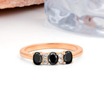 Unique Luxury 4 Prong Oval Cut Black Onyx Three stones Wedding Ring - Additional view