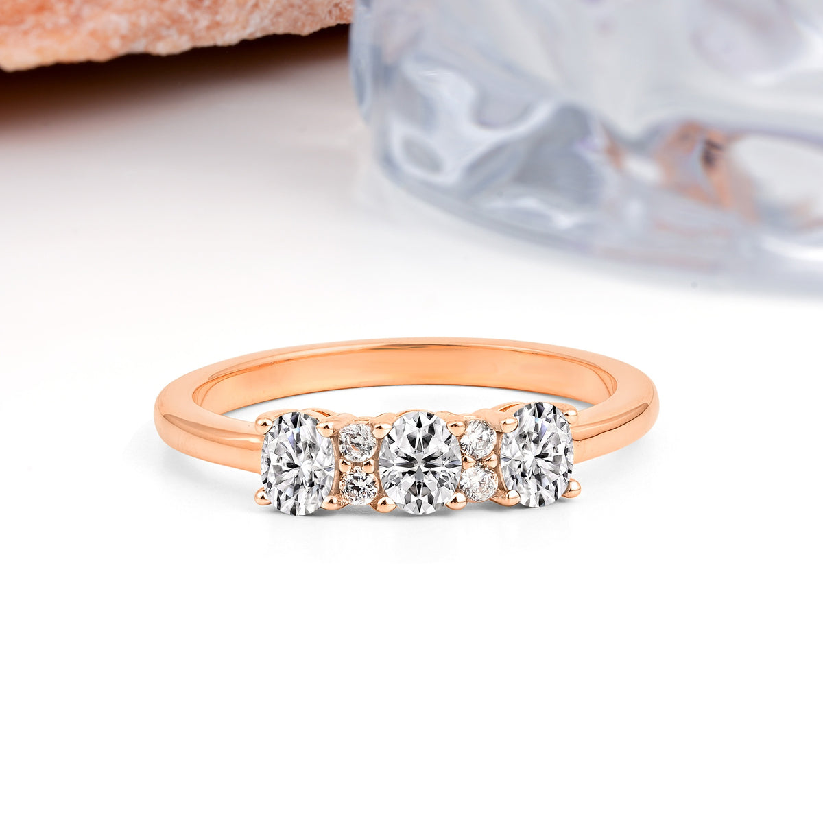 Unique Luxury 4 Prong Oval Cut Lab Diamond Three stones Wedding Ring - Additional view