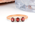 Unique Luxury 4 Prong Oval Cut Garnet Three stones Wedding Ring - Additional view