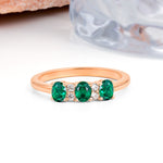Unique Luxury 4 Prong Oval Cut Emerald Three stones Wedding Ring - Additional view