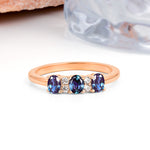 Unique Luxury 4 Prong Oval Cut Alexandrite Three stones Wedding Ring - Additional view