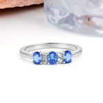 Unique Luxury 4 Prong Oval Cut Sapphire Three stones Wedding Ring - Additional view