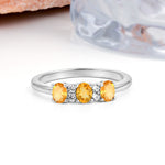 Unique Luxury 4 Prong Oval Cut Citrine Three stones Wedding Ring - Additional view