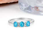 Unique Luxury 4 Prong Oval Cut Turquoise Three stones Wedding Ring - Additional view