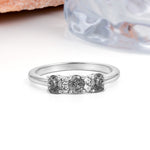 Unique Luxury 4 Prong Oval Cut Black Rutilated Quartz Three stones Wedding Ring - Additional view