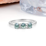 Unique Luxury 4 Prong Oval Cut Moss Agate Three stones Wedding Ring - Additional view