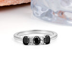 Unique Luxury 4 Prong Oval Cut Black Onyx Three stones Wedding Ring - Additional view