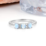 Unique Luxury 4 Prong Oval Cut Moonstone Three stones Wedding Ring - Additional view