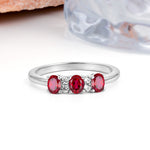 Unique Luxury 4 Prong Oval Cut Ruby Three stones Wedding Ring - Additional view