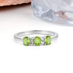 Unique Luxury 4 Prong Oval Cut Peridot Three stones Wedding Ring - Additional view