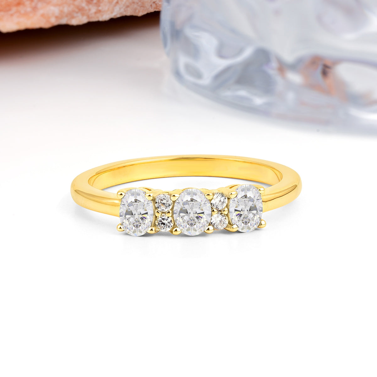 Unique Luxury 4 Prong Oval Cut Moissanite Three stones Wedding Ring - Additional view