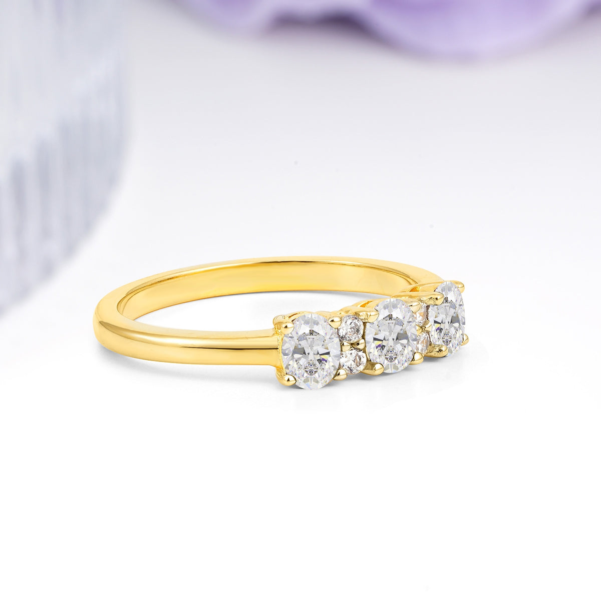 Unique Luxury 4 Prong Oval Cut Moissanite Three stones Wedding Ring - Additional view