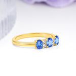 Unique Luxury 4 Prong Oval Cut Sapphire Three stones Wedding Ring - Additional view