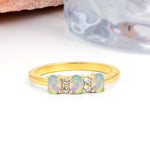 Unique Luxury 4 Prong Oval Cut Fire Opal Three stones Wedding Ring - Additional view