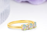 Unique Luxury 4 Prong Oval Cut Fire Opal Three stones Wedding Ring - Additional view