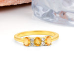 Unique Luxury 4 Prong Oval Cut Citrine Three stones Wedding Ring - Additional view