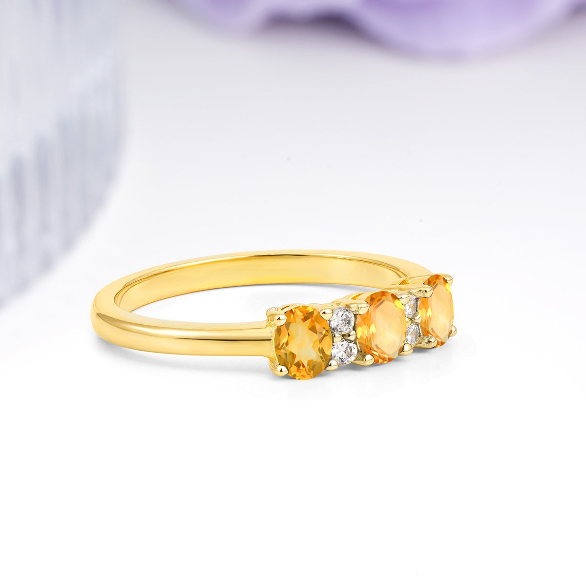 Unique Luxury 4 Prong Oval Cut Citrine Three stones Wedding Ring - Additional view