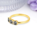 Unique Luxury 4 Prong Oval Cut Black Rutilated Quartz Three stones Wedding Ring - Additional view