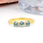 Unique Luxury 4 Prong Oval Cut Moss Agate Three stones Wedding Ring - Additional view