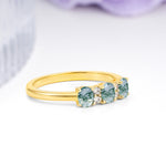 Unique Luxury 4 Prong Oval Cut Moss Agate Three stones Wedding Ring - Additional view