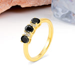 Unique Luxury 4 Prong Oval Cut Black Onyx Three stones Wedding Ring - Additional view