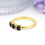 Unique Luxury 4 Prong Oval Cut Black Onyx Three stones Wedding Ring - Additional view