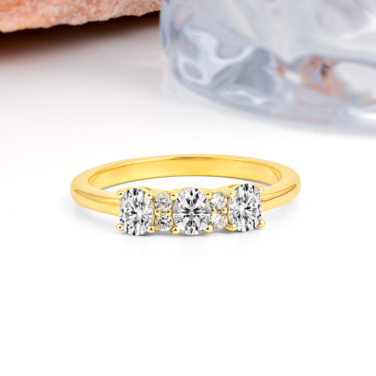Unique Luxury 4 Prong Oval Cut Lab Diamond Three stones Wedding Ring - Additional view