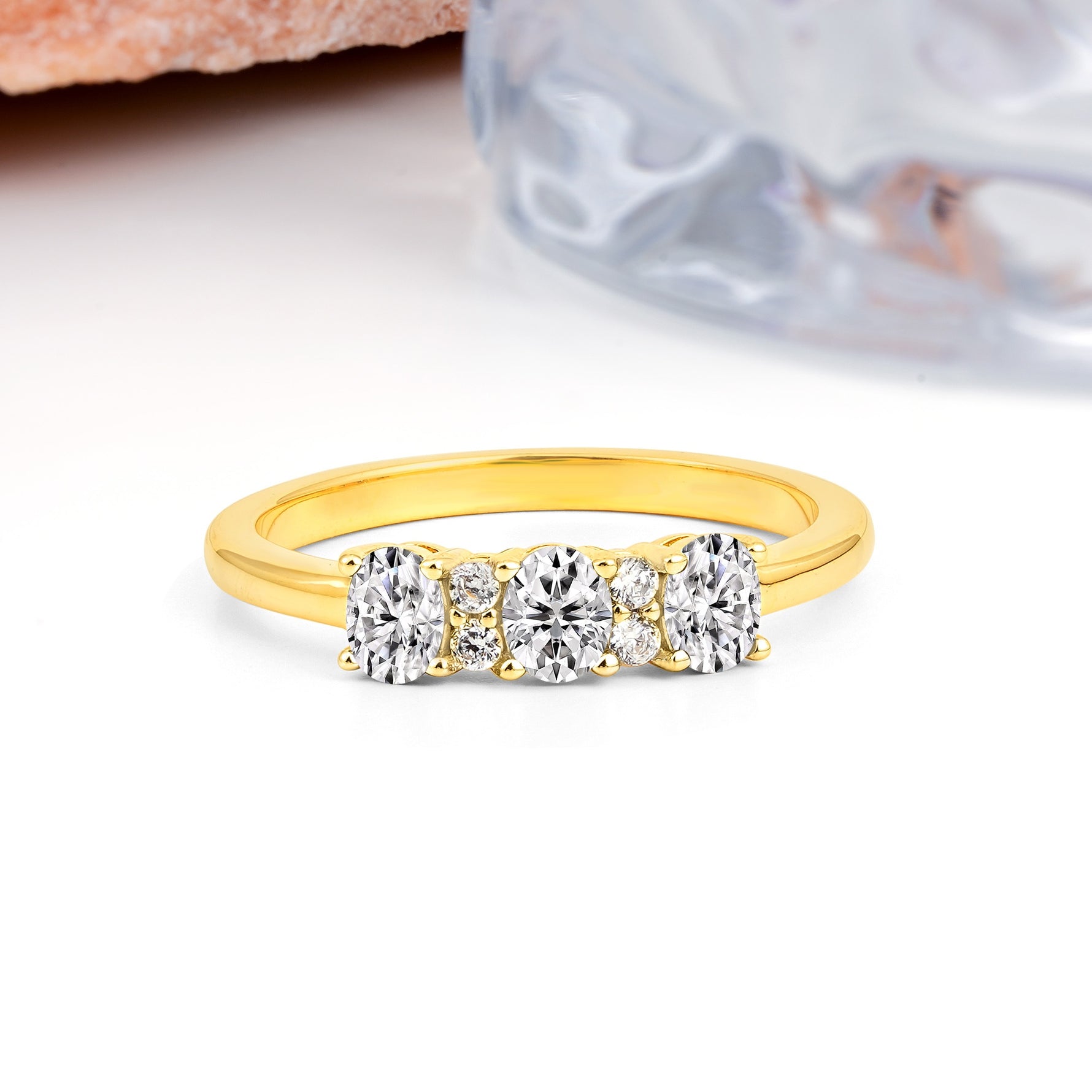 Unique Luxury 4 Prong Oval Cut Lab Diamond Three stones Wedding Ring - Additional view
