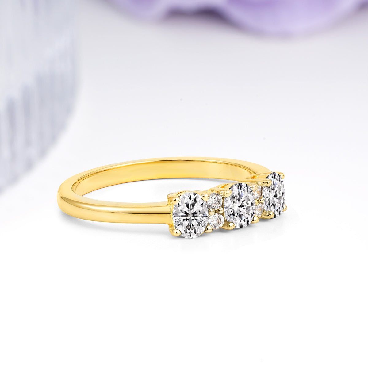 Unique Luxury 4 Prong Oval Cut Lab Diamond Three stones Wedding Ring - Additional view