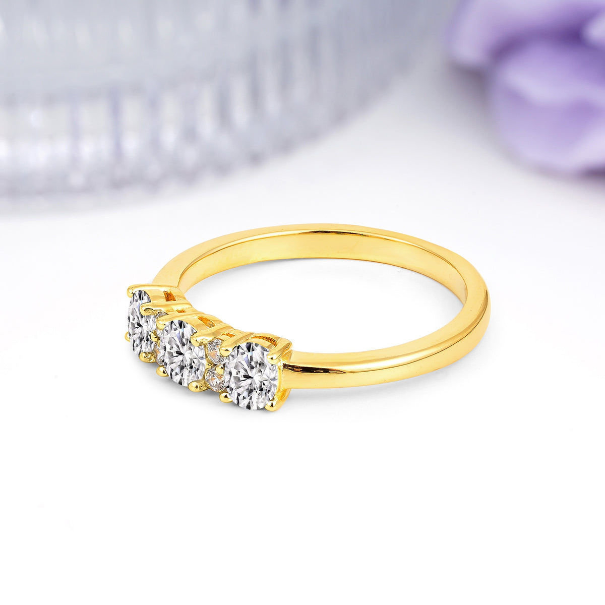 Unique Luxury 4 Prong Oval Cut Lab Diamond Three stones Wedding Ring - Additional view