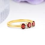 Unique Luxury 4 Prong Oval Cut Garnet Three stones Wedding Ring - Additional view