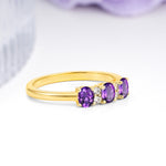 Unique Luxury 4 Prong Oval Cut Amethyst Three stones Wedding Ring - Additional view