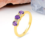 Unique Luxury 4 Prong Oval Cut Amethyst Three stones Wedding Ring - Additional view