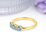 Unique Luxury 4 Prong Oval Cut Aquamarine Three stones Wedding Ring - Additional view