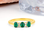 Unique Luxury 4 Prong Oval Cut Emerald Three stones Wedding Ring - Additional view