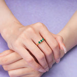Unique Luxury 4 Prong Oval Cut Emerald Three stones Wedding Ring - Additional view