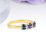 Unique Luxury 4 Prong Oval Cut Alexandrite Three stones Wedding Ring - Additional view