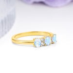 Unique Luxury 4 Prong Oval Cut Moonstone Three stones Wedding Ring - Additional view
