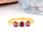 Unique Luxury 4 Prong Oval Cut Ruby Three stones Wedding Ring - Additional view