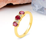 Unique Luxury 4 Prong Oval Cut Ruby Three stones Wedding Ring - Additional view