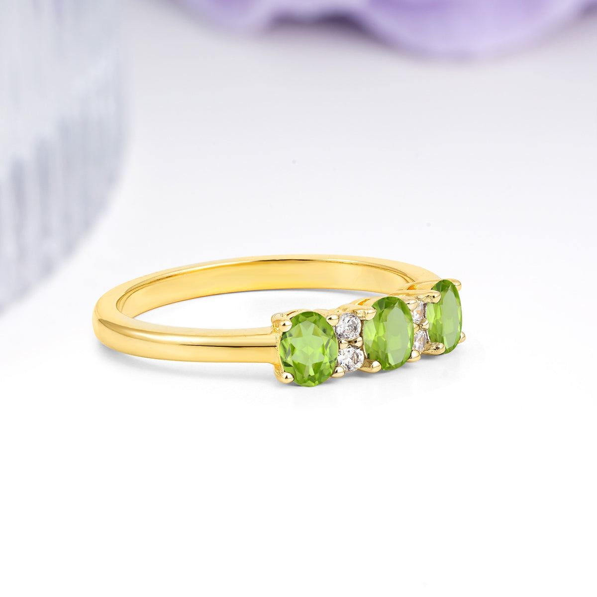 Unique Luxury 4 Prong Oval Cut Peridot Three stones Wedding Ring - Additional view
