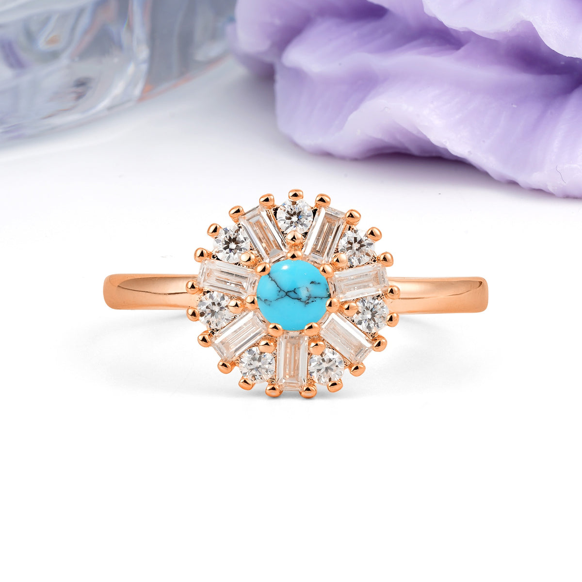 Classic Luxury 7-Prong Round Cut Turquoise Engagement Ring - Additional view