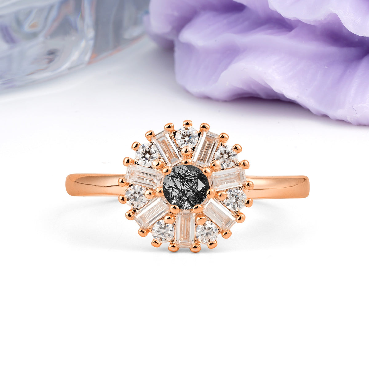 Classic Luxury 7-Prong Round Cut Black Rutilated Quartz Engagement Ring - Additional view