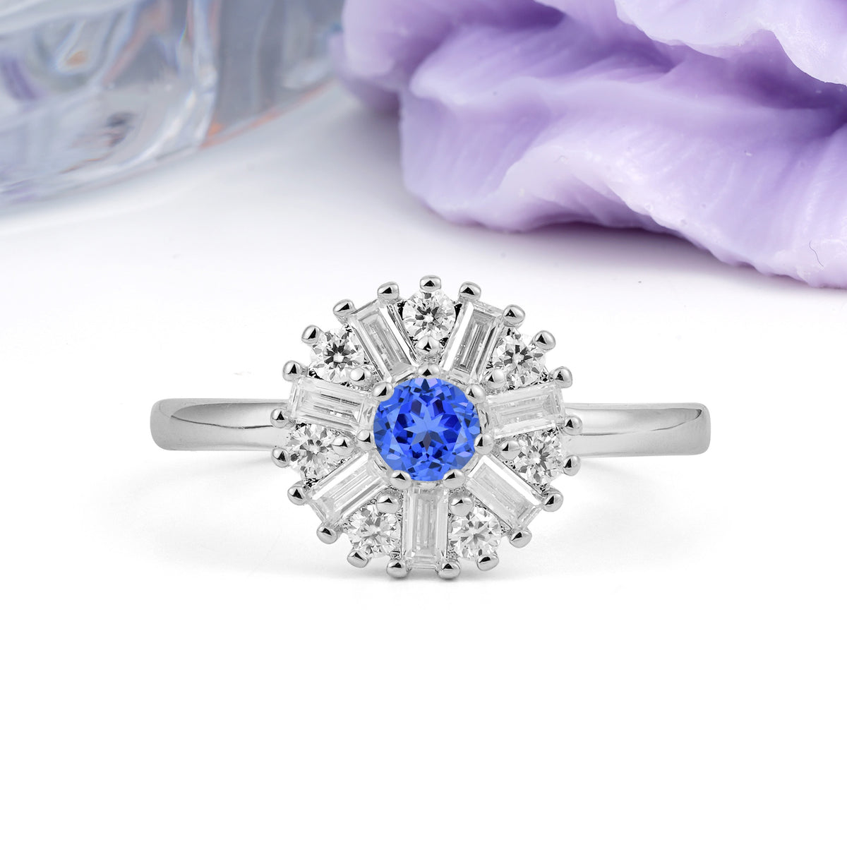 Classic Luxury 7-Prong Round Cut Sapphire Engagement Ring - Additional view