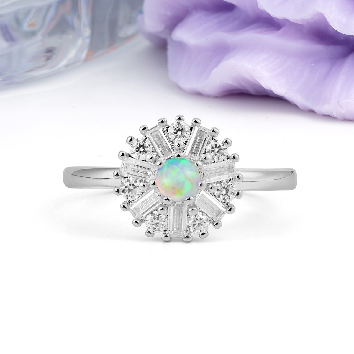 Classic Luxury 7-Prong Round Cut Fire Opal Engagement Ring - Additional view
