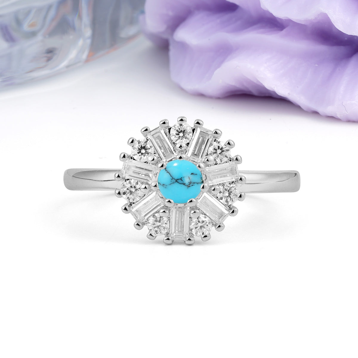 Classic Luxury 7-Prong Round Cut Turquoise Engagement Ring - Additional view